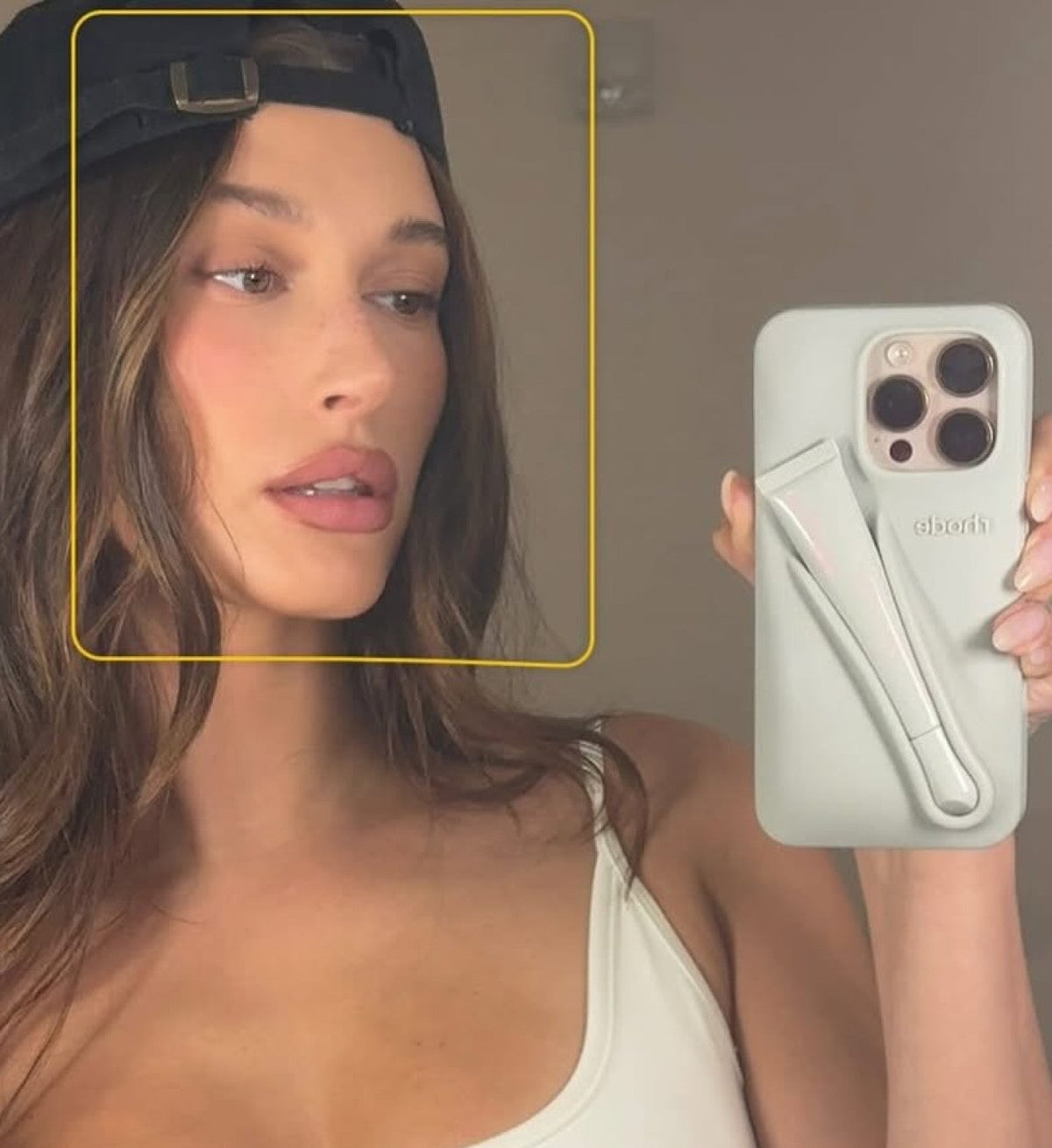 hailey bieber with lip case